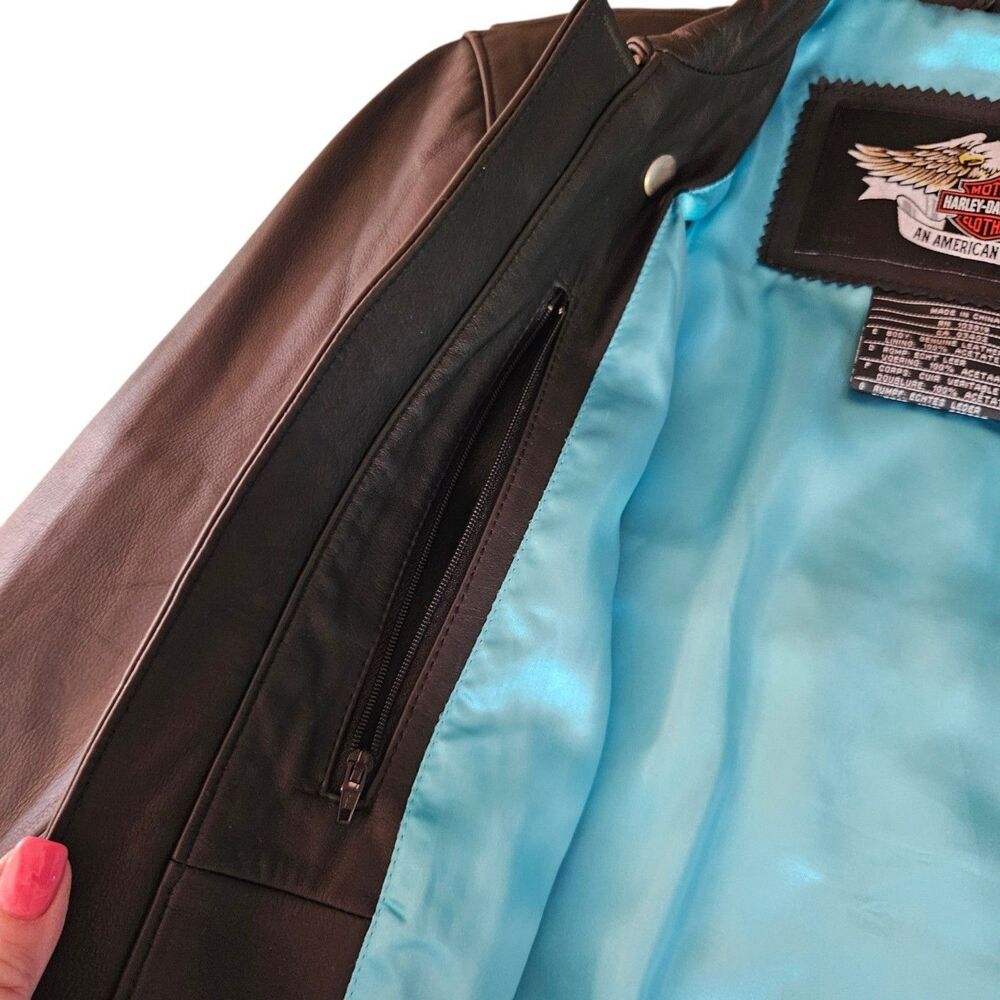 Harley-Davidson ARABELLE Leather Jacket Black Teal 97173-07VW Y2K Unworn Rare - Picture 14 of 15